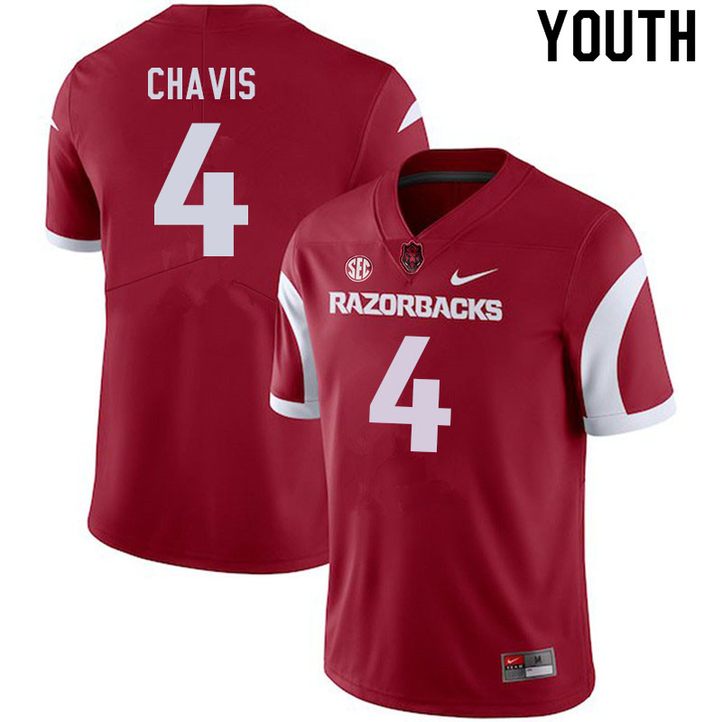 Youth #4 Malik Chavis Arkansas Razorbacks College Football Jerseys Sale-Cardinal